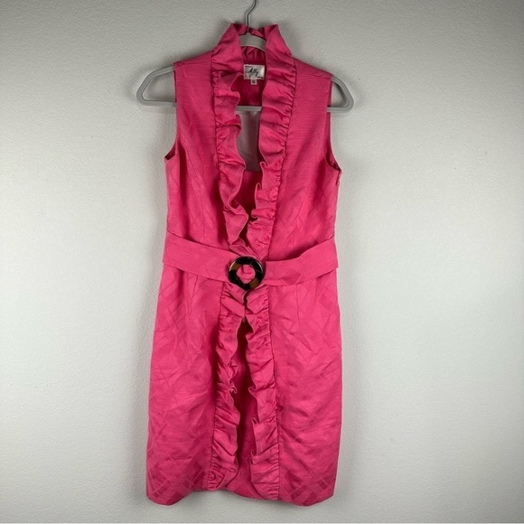 Milly of New York Hot Pink Ruffle Belted Vintage Dress Size 10 - Picture 1 of 7